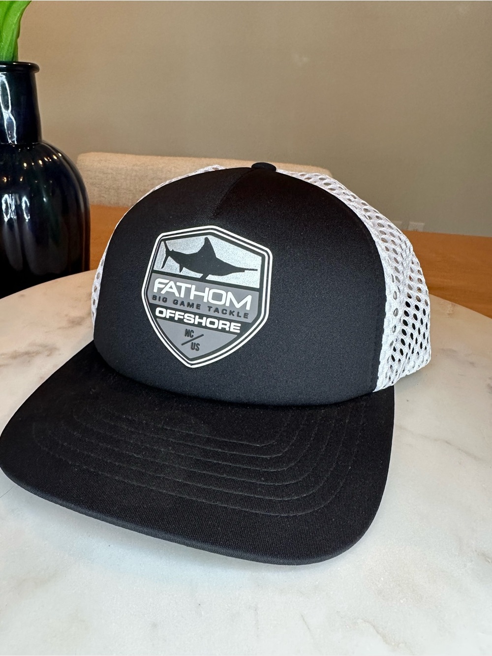 Fathom fishing hat men’s Offshore Black & White Trucker Hat